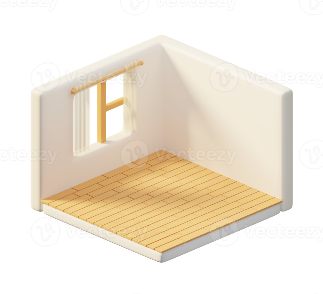 3d isometrisk av tömma rum, rum med fönster, ram, ridå. 3d tolkning png