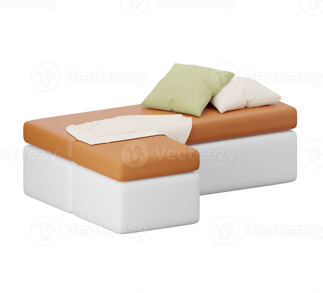 3D sofa with pillow.  minimal furniture for the home. 3D rendering png
