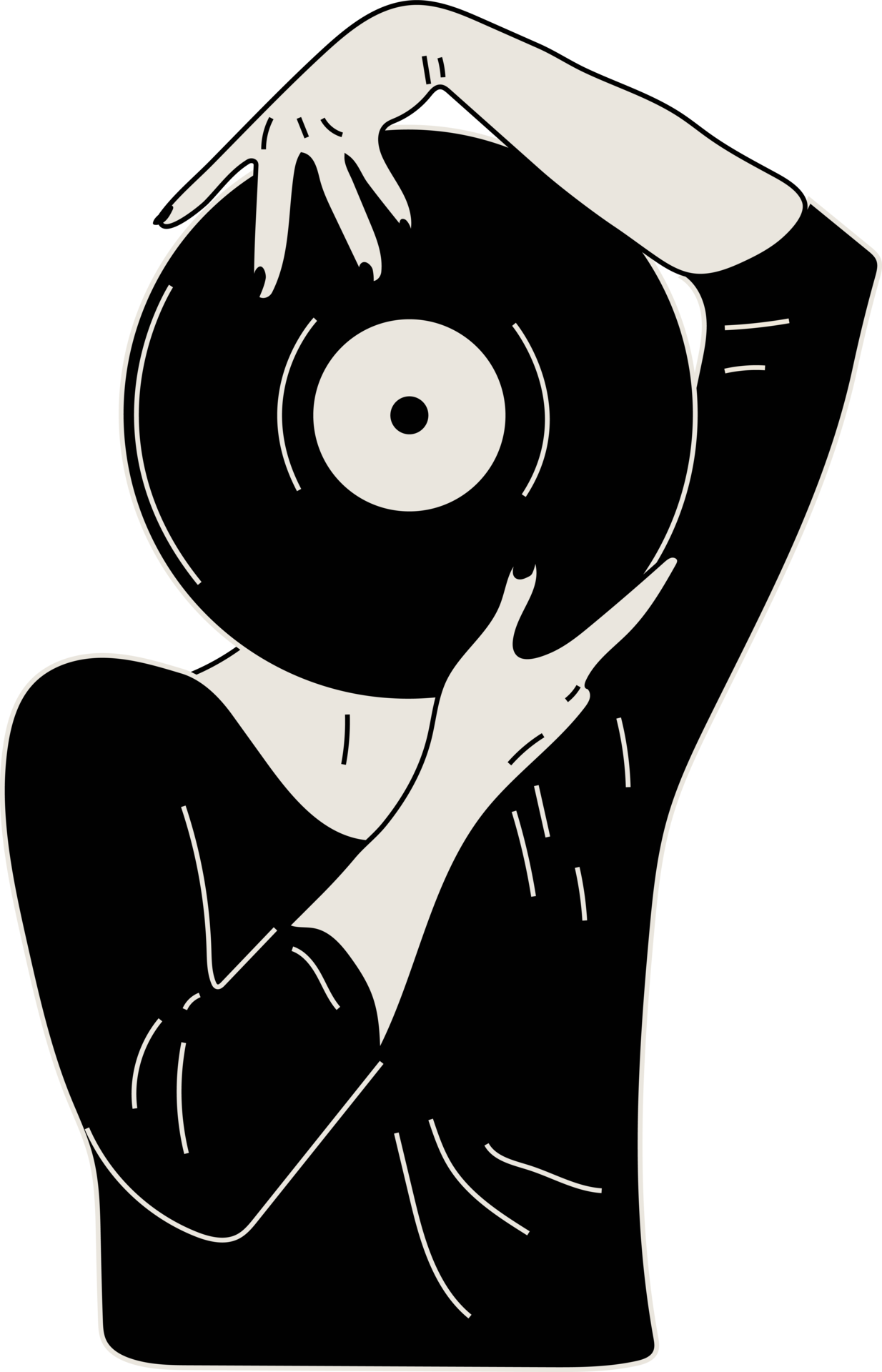 Girl holds an old vinyl record in her hands .Retro fashion style from 80s. PNG illustrations in