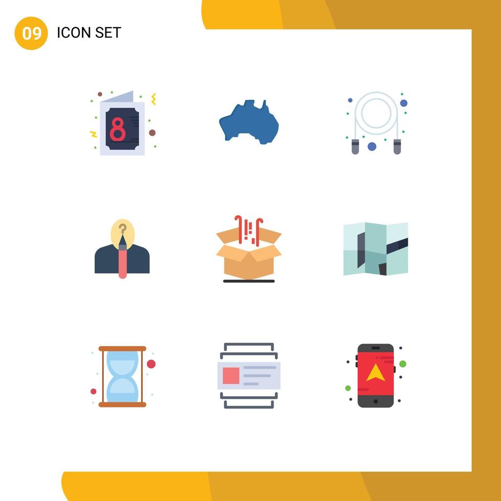 Group of 9 Flat Colors Signs and Symbols for creative author map artist skipping Editable Vector Design Elements