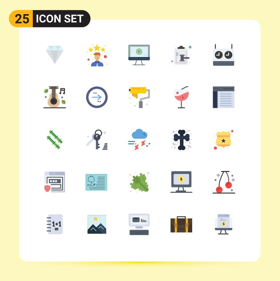 Universal Icon Symbols Group of 25 Modern Flat Colors of clock hammer computer justice clipboard Editable Vector Design Elements