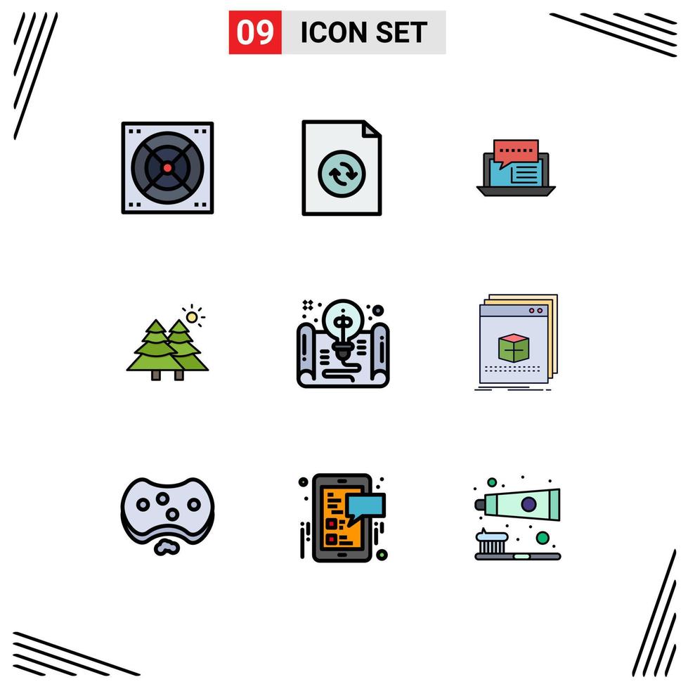 Stock Vector Icon Pack of 9 Line Signs and Symbols for document trees dialog nature fir Editable Vector Design Elements