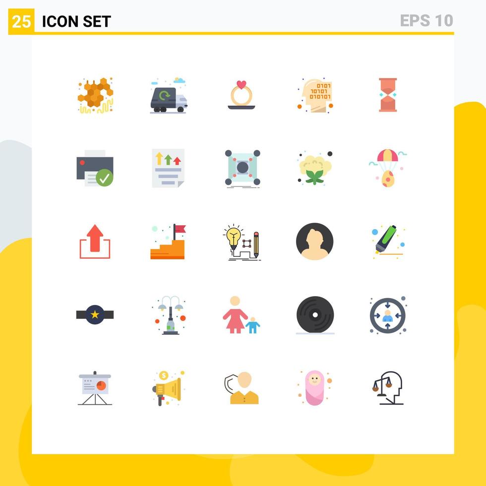 Flat Color Pack of 25 Universal Symbols of timer hourglass ring recognition code Editable Vector Design Elements