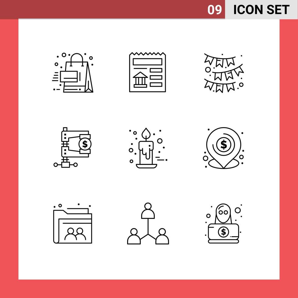 Set of 9 Vector Outlines on Grid for candle market celebrate income business Editable Vector Design Elements