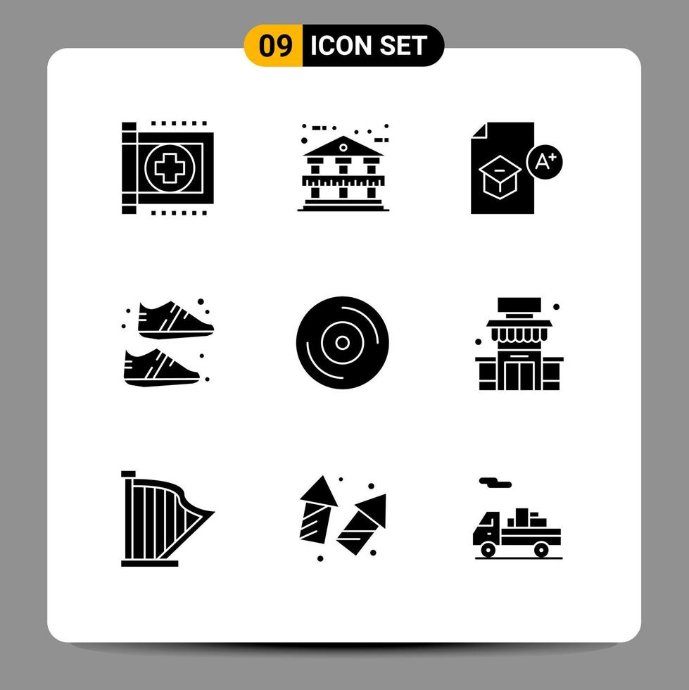 Set of 9 Vector Solid Glyphs on Grid for album shoe education equipment study Editable Vector Design Elements