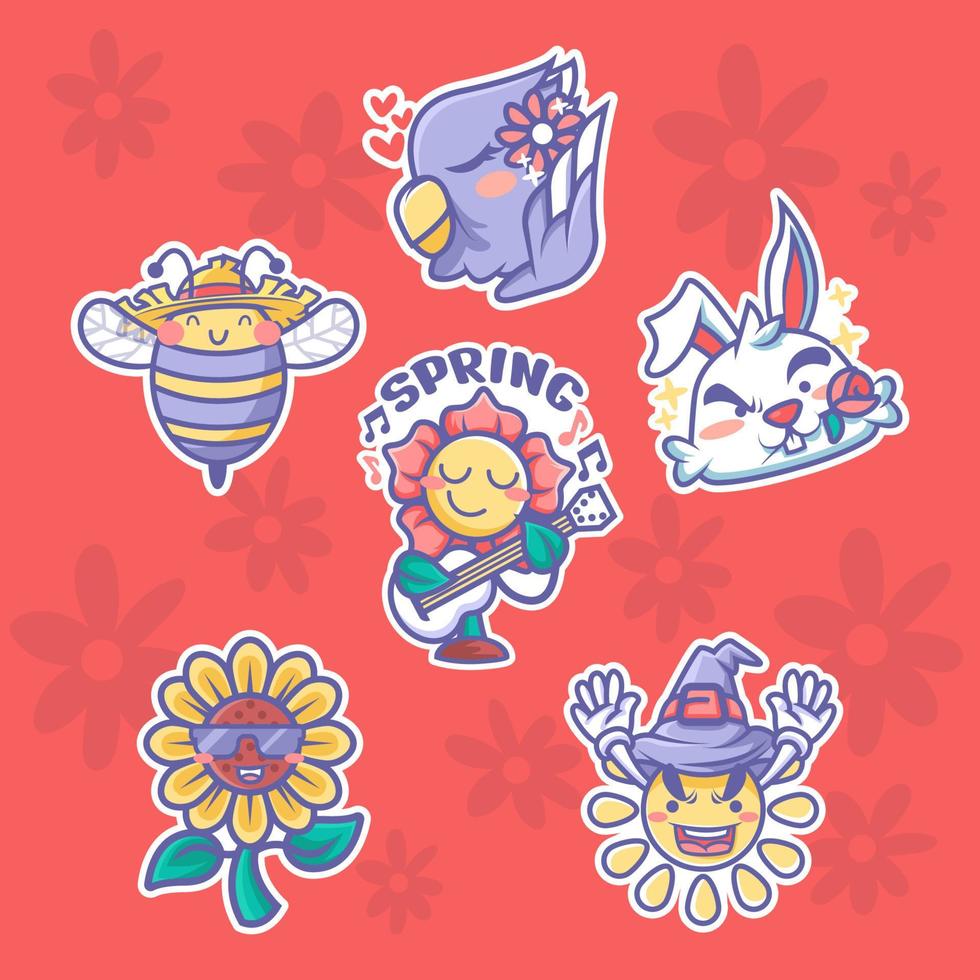 Cute Character Stickers for Spring vector