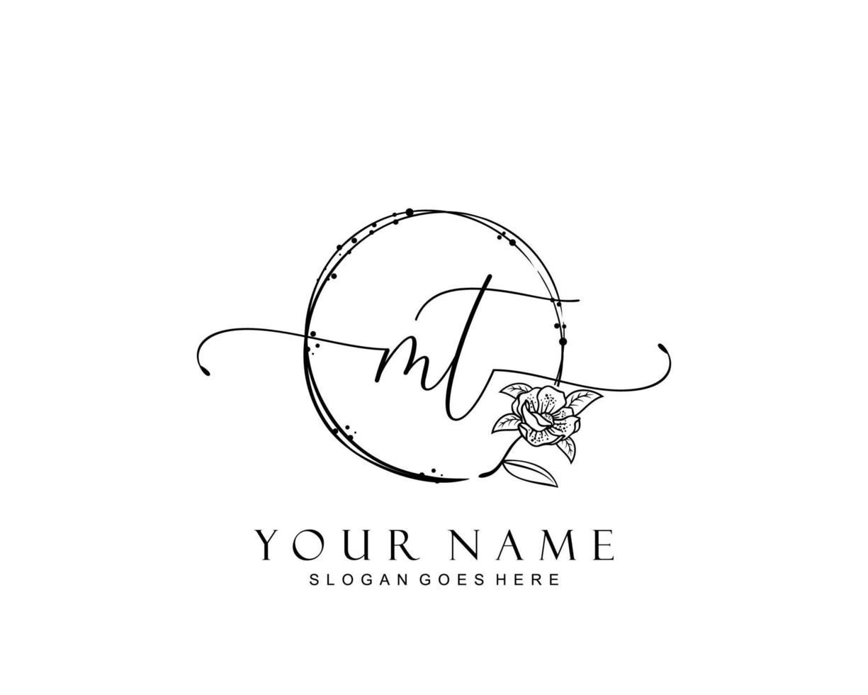 Initial MT beauty monogram and elegant logo design, handwriting logo of initial signature, wedding, fashion, floral and botanical with creative template. vector