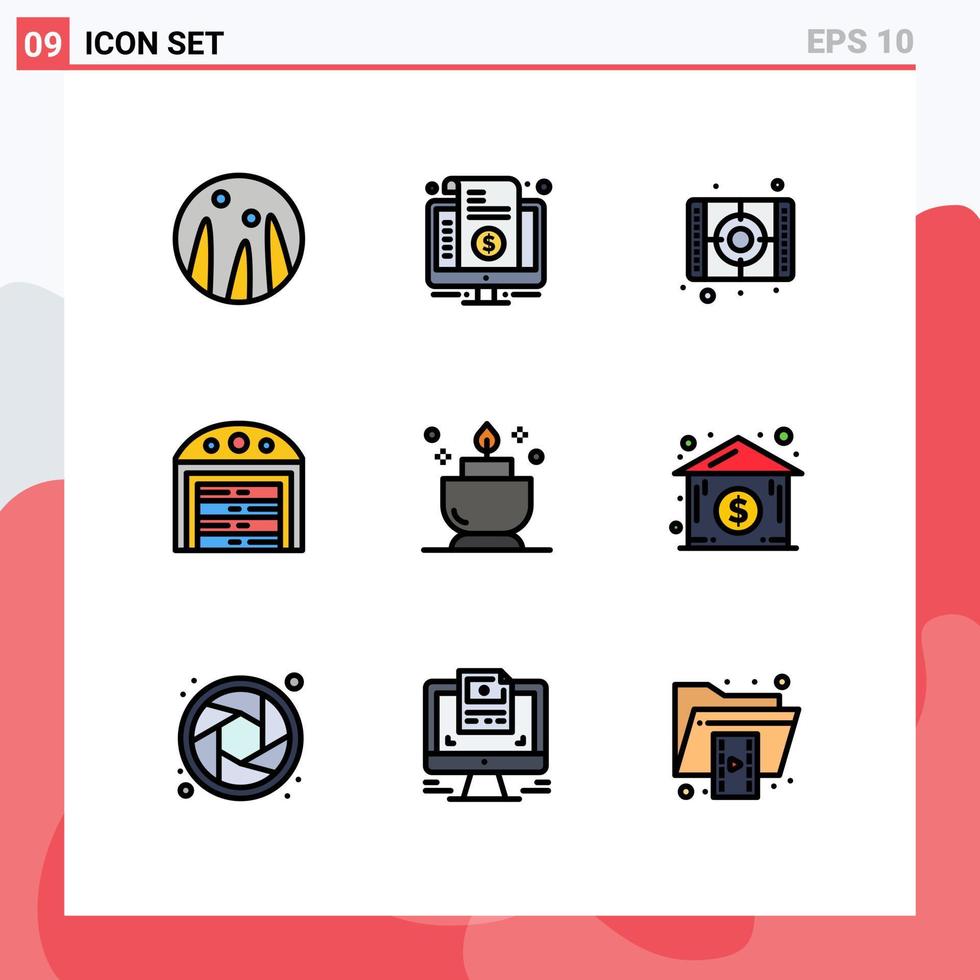 Set of 9 Modern UI Icons Symbols Signs for ent candle movie house city Editable Vector Design Elements