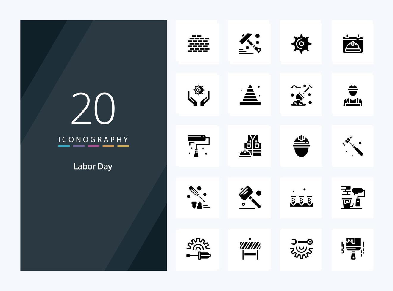 20 Labor Day Solid Glyph icon for presentation vector