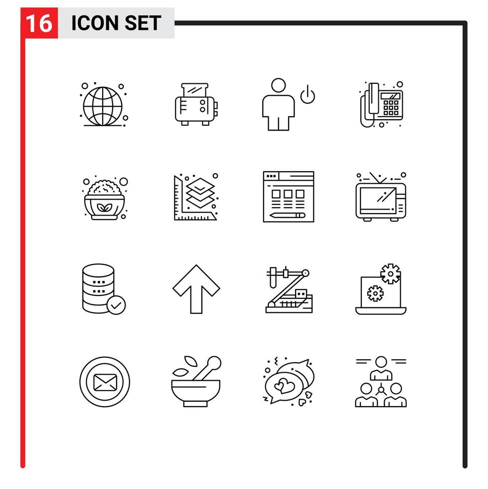paquete de 16 signos y símbolos de contornos modernos para medios de impresión web, como elementos de diseño de vectores editables de llamadas telefónicas corporales de dispositivos saludables