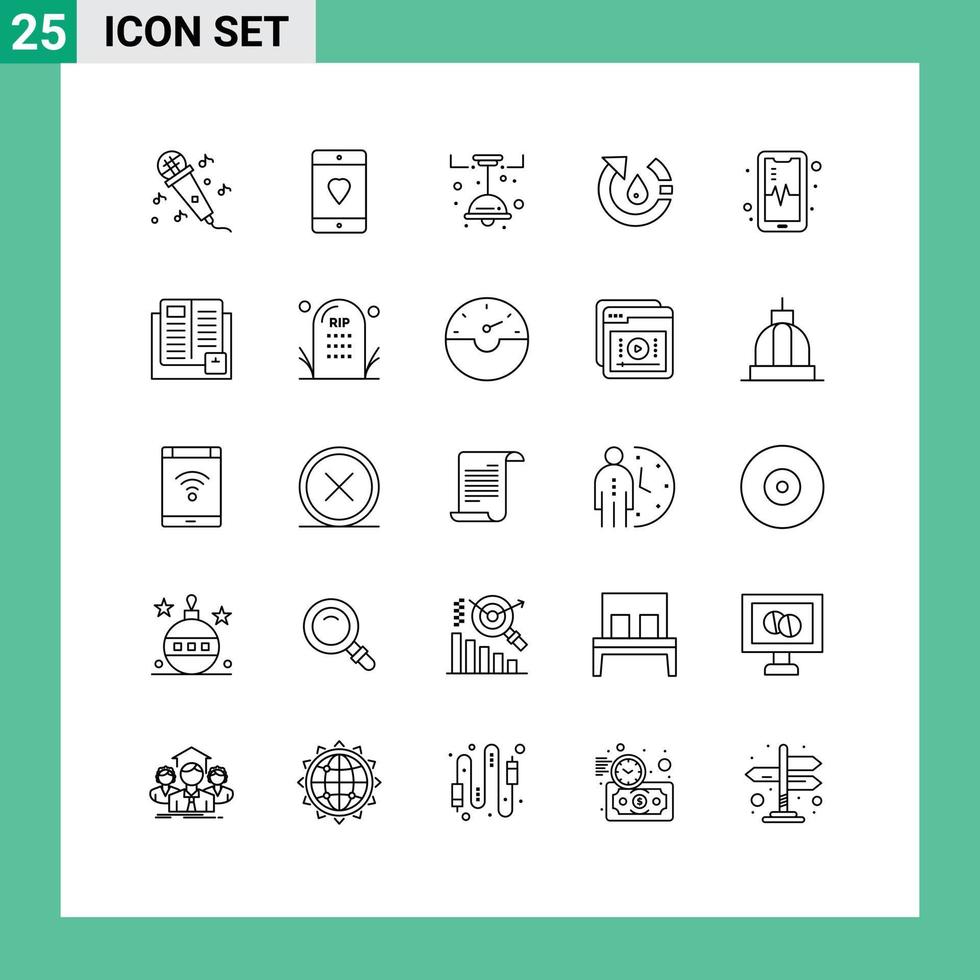 Set of 25 Modern UI Icons Symbols Signs for phone nature kitchen environment drop Editable Vector Design Elements