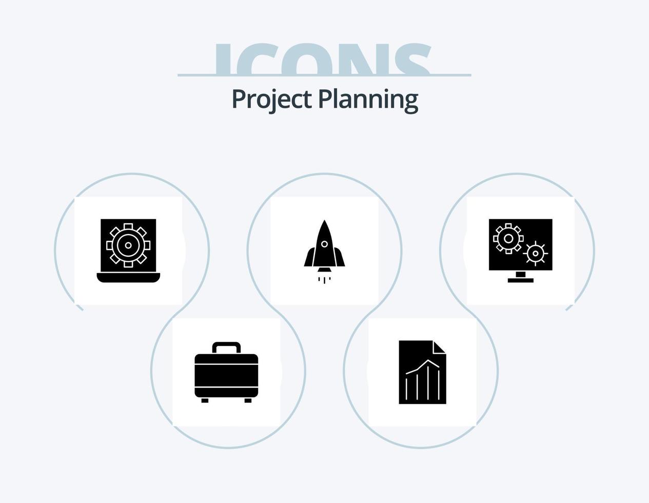 Project Planing Glyph Icon Pack 5 Icon Design. travel. speedup. computer. spaceship. setting vector