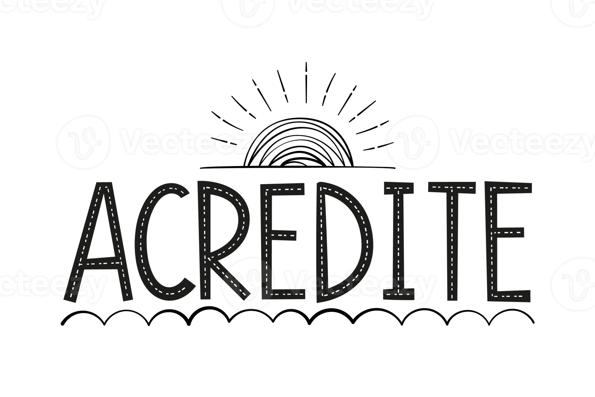 Believe word in Portuguese and sun illustration. Translation Believe