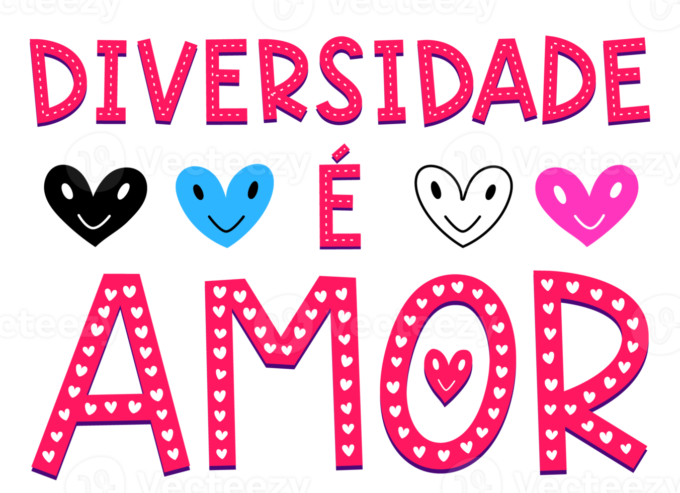 Colorful diversity illustration in Portuguese. Translation - Diversity is love. png