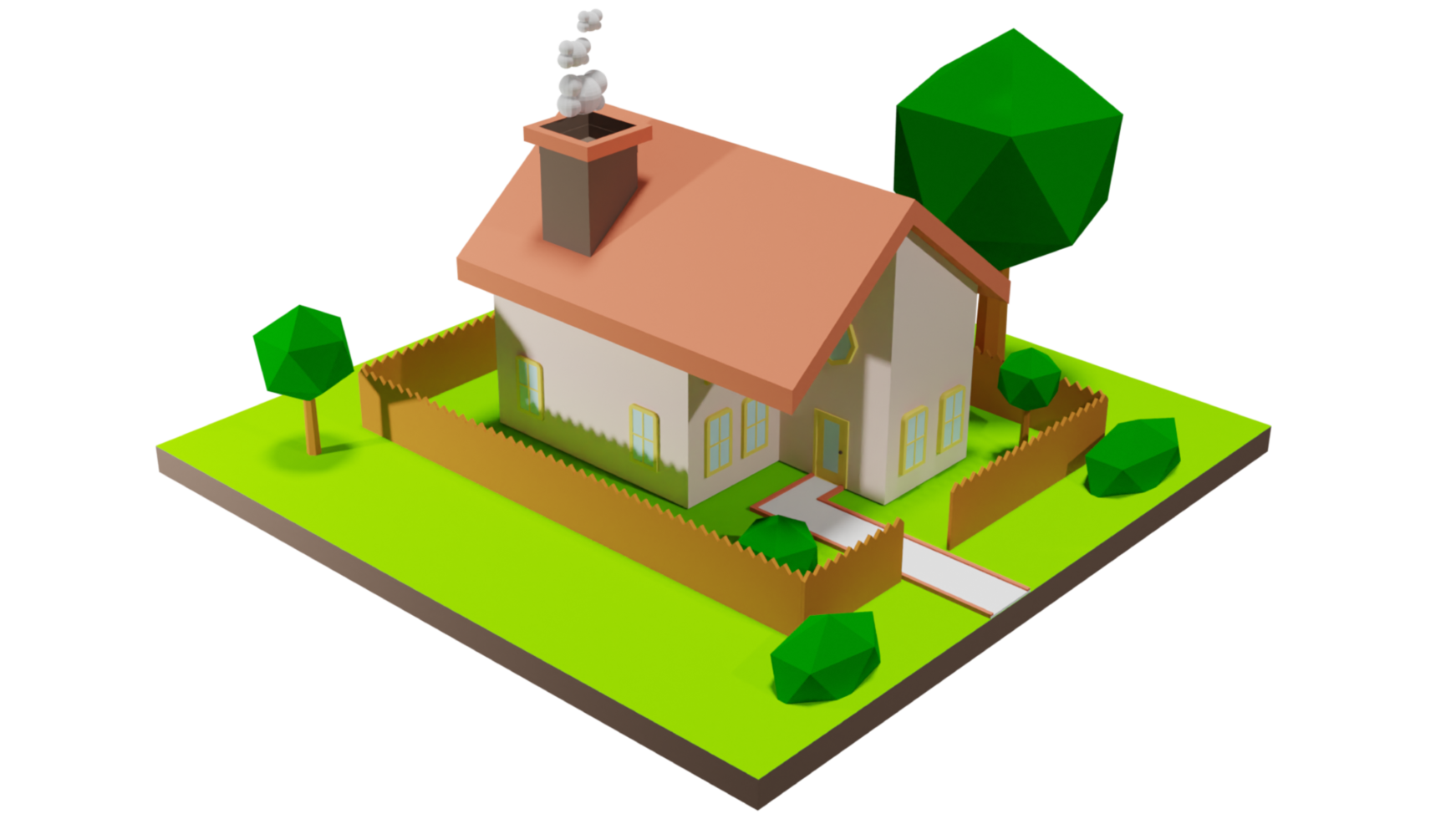 3D House Isometric Low Poly png