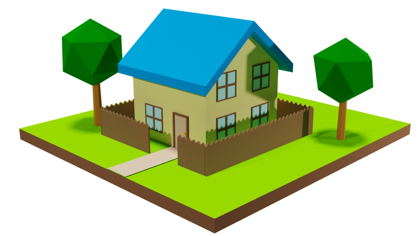 3D House Isometric Low Poly png