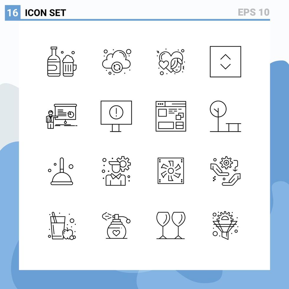 16 User Interface Outline Pack of modern Signs and Symbols of report meeting women graph enlarge Editable Vector Design Elements