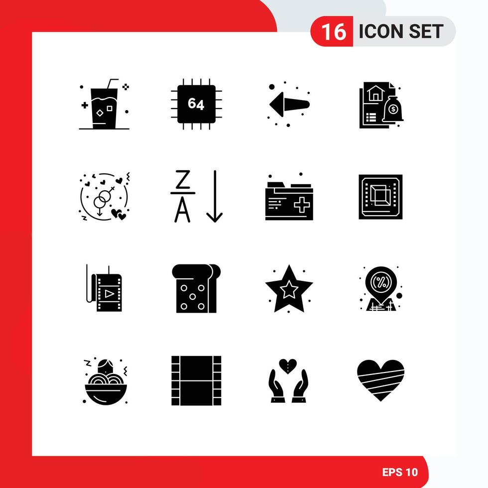 Set of 16 Modern UI Icons Symbols Signs for engagement housing gadget financial left Editable Vector Design Elements