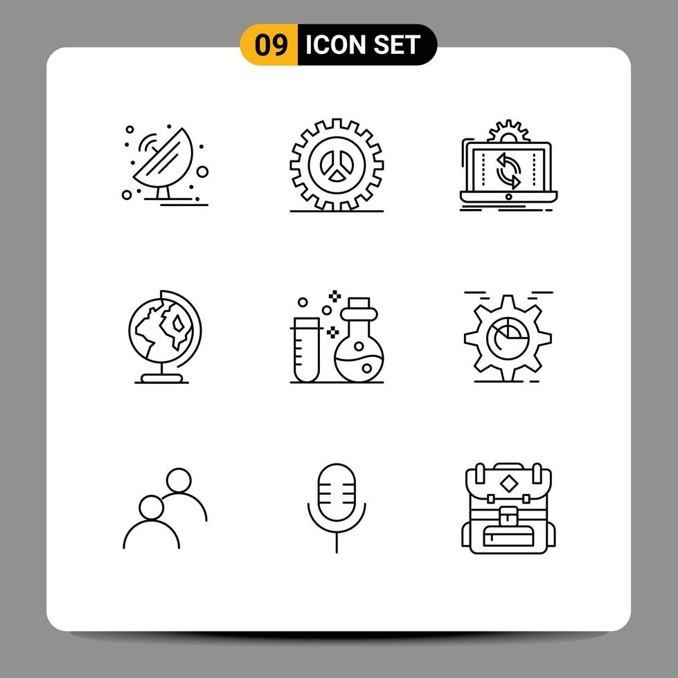Modern Set of 9 Outlines and symbols such as worldwide earth web design sync analysis Editable Vector Design Elements