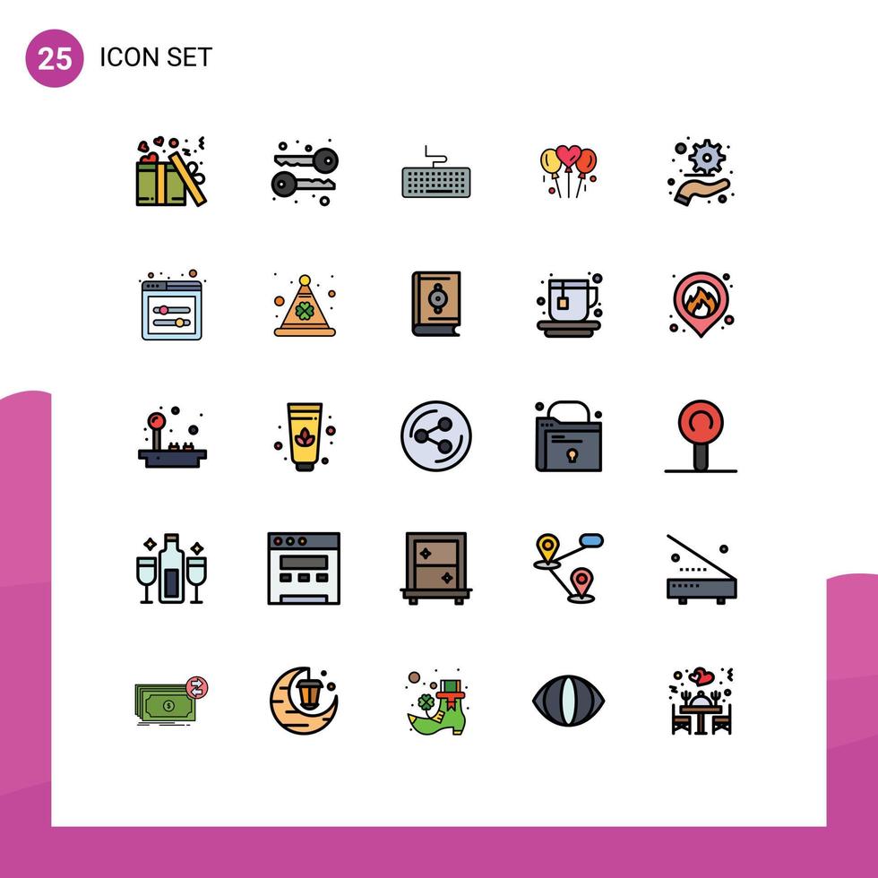 25 iconos creativos signos y símbolos modernos de control de plan teclado corazón amor elementos de diseño vectorial editables vector