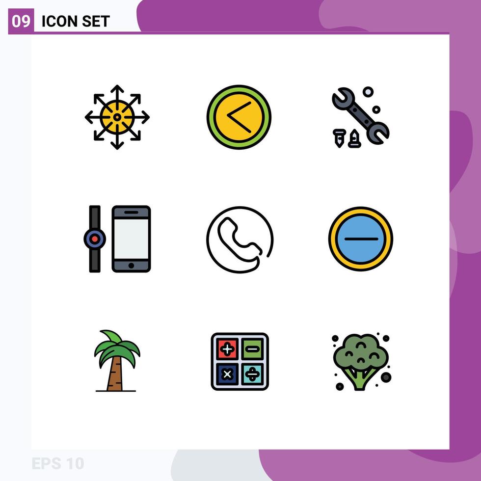 Set of 9 Modern UI Icons Symbols Signs for phone answer user smartphone connect Editable Vector Design Elements