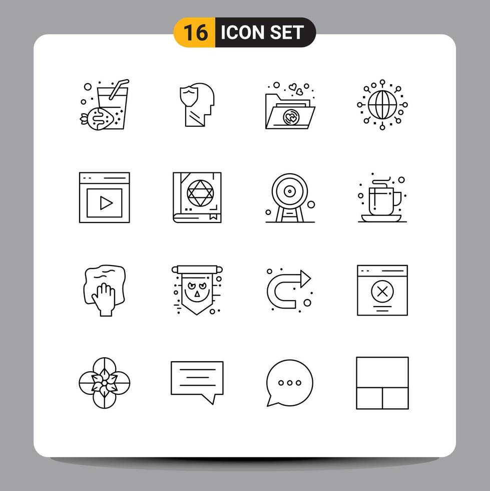 Modern Set of 16 Outlines Pictograph of user content favorite communication globe Editable Vector Design Elements