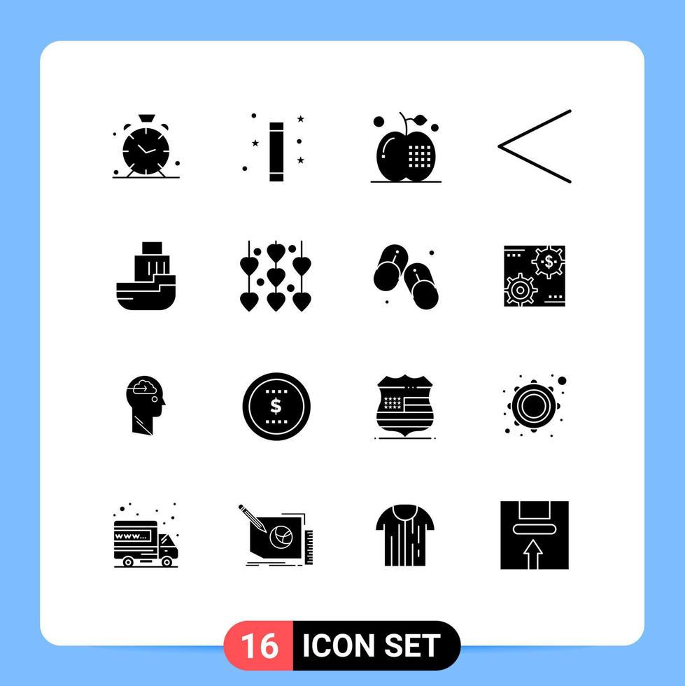 grupo de símbolos de iconos universales de 16 glifos sólidos modernos de entrega varita izquierda flecha alimentos elementos de diseño vectorial editables vector