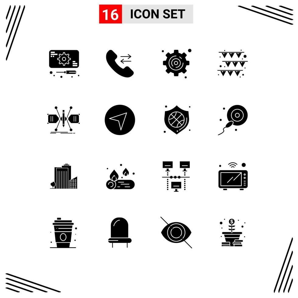 Universal Icon Symbols Group of 16 Modern Solid Glyphs of structure grid gear constructing paper Editable Vector Design Elements