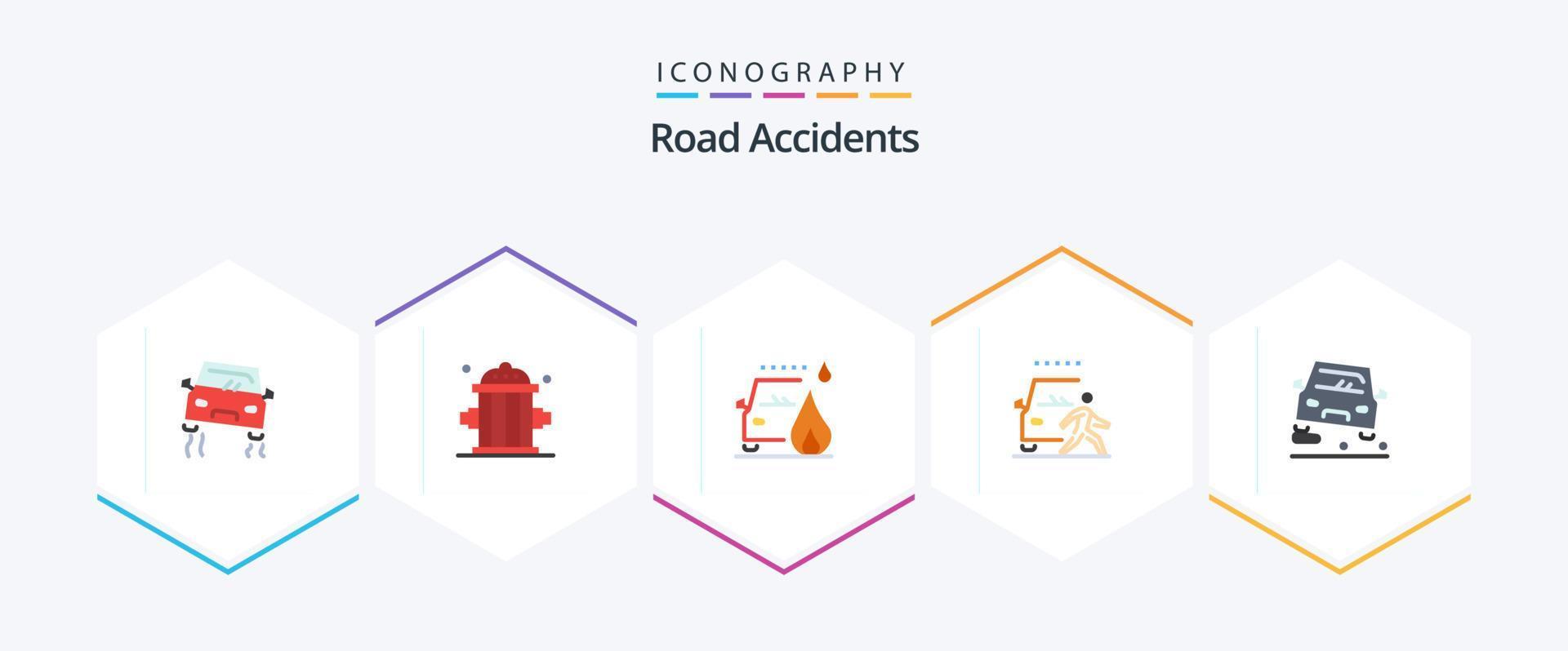 accidentes de tráfico 25 paquete de iconos planos que incluye adelantamientos. peatonal. accidente. peligro. y vector