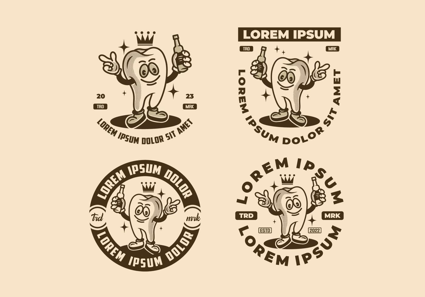 An illustration badge design of a tooth character vector