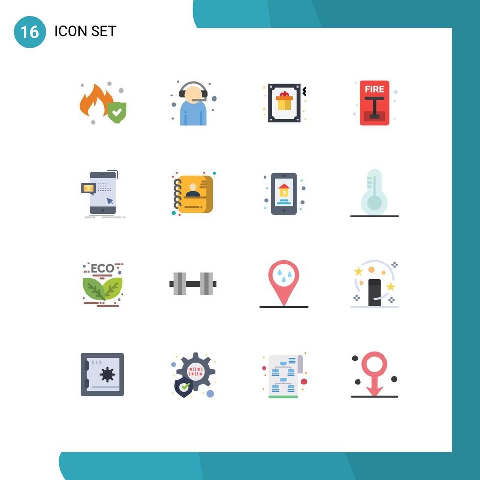 Paquete de 16 colores planos de interfaz de usuario de signos y símbolos modernos de tarjeta de evacuación a granel saludo de escape paquete editable de elementos creativos de diseño de vectores