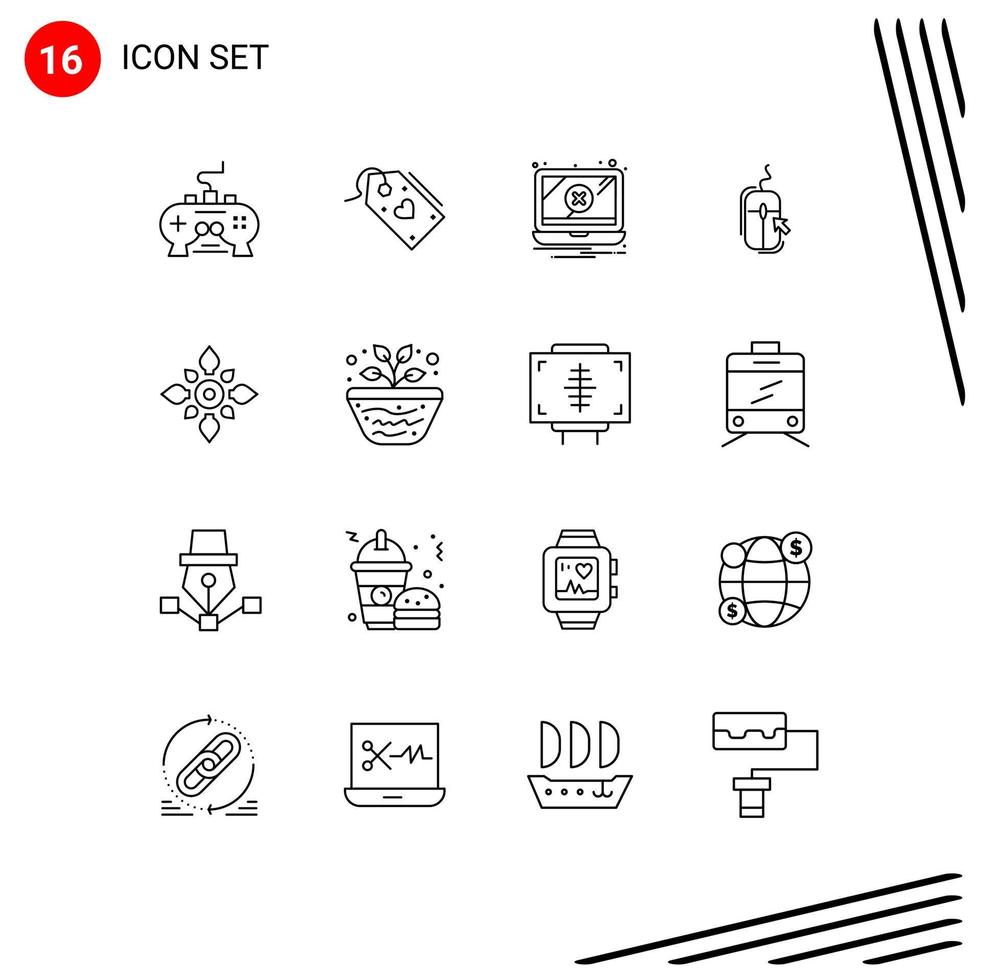 conjunto de pictogramas de 16 contornos simples de elementos de diseño de vector editables de problema de mouse de descuento de clic en línea