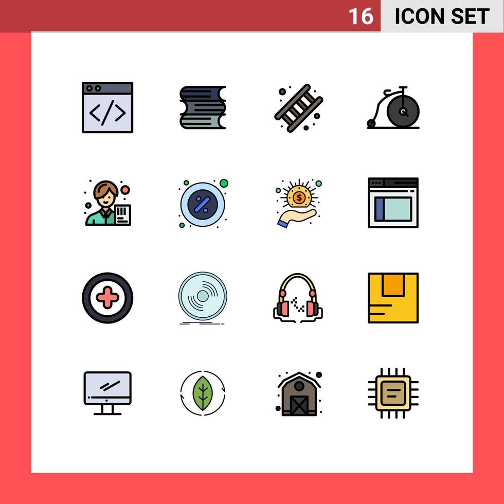 Mobile Interface Flat Color Filled Line Set of 16 Pictograms of asian accountant job vehicle old Editable Creative Vector Design Elements