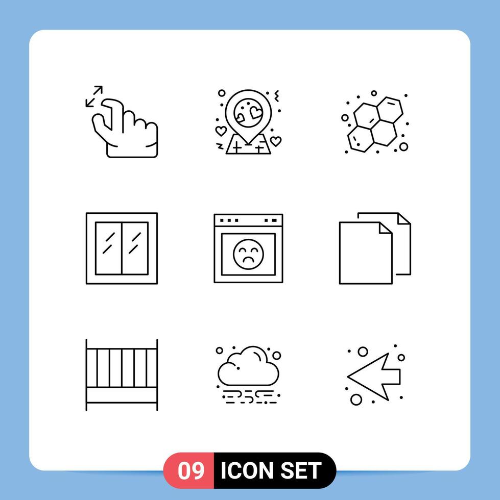 Set of 9 Commercial Outlines pack for website error chemistry browser interior Editable Vector Design Elements