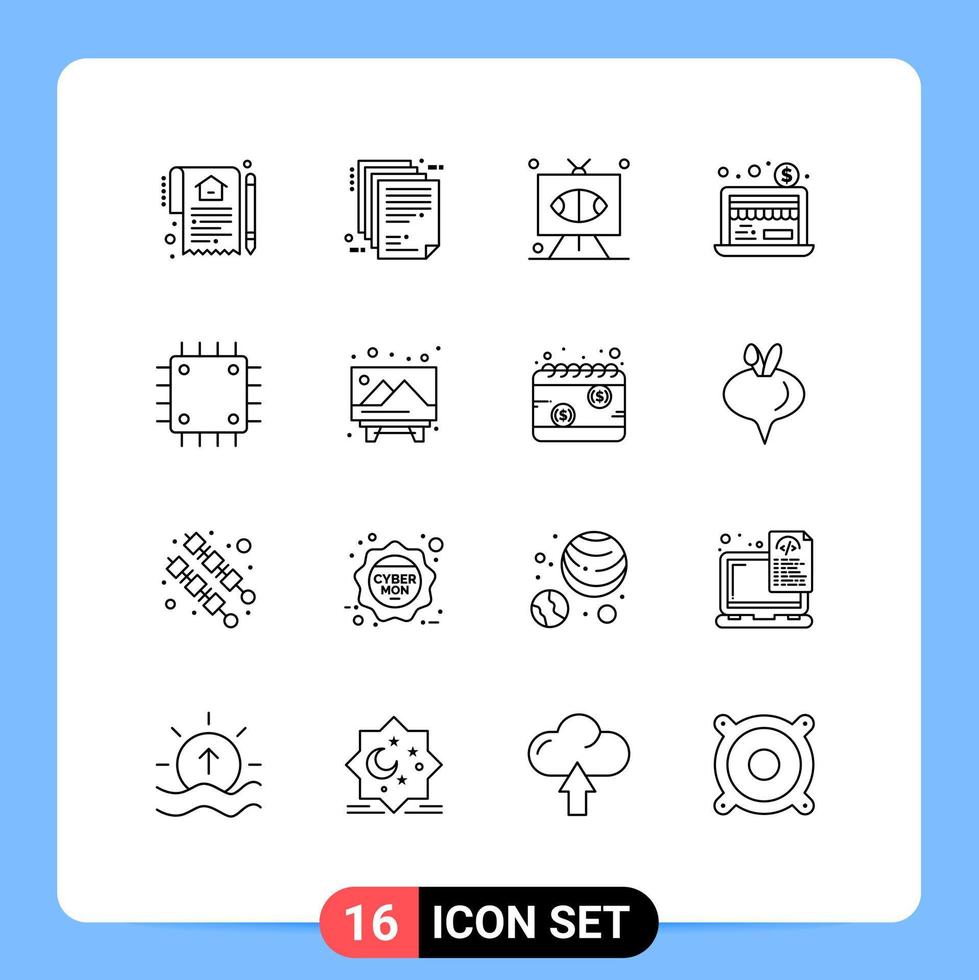 Mobile Interface Outline Set of 16 Pictograms of dollar business economy file television rugby Editable Vector Design Elements