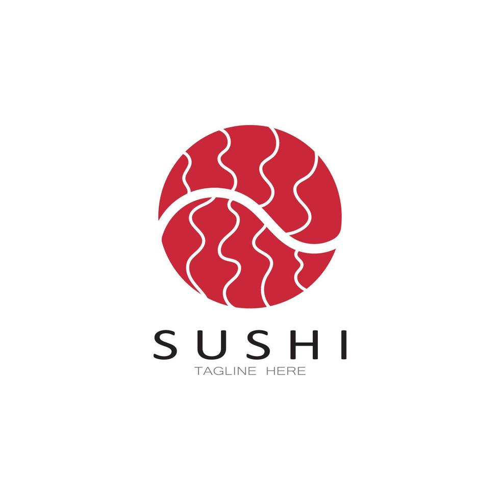 plantilla de logotipo de sushi. barra de ilustración de estilo de icono vectorial o tienda, sushi, rollo de salmón, sushi y rollos con barra de palillos o plantilla de logotipo de vector de restaurante