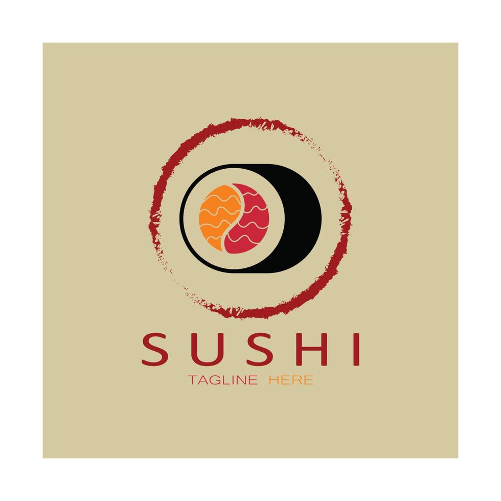 Sushi logo template.Vector Icon Style Illustration Bar or Shop, Sushi,Salmon Roll,Sushi and rolls with chopstick bar or restaurant vector logo template