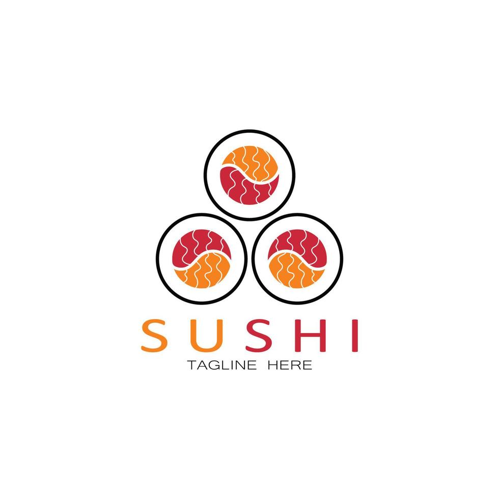 Sushi logo template.Vector Icon Style Illustration Bar or Shop, Sushi,Salmon Roll,Sushi and rolls with chopstick bar or restaurant vector logo template