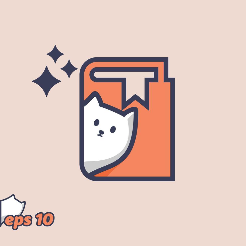 Peeking Cat Book Tutorial Icon vector