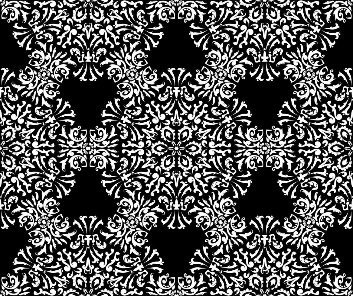 adorno blanco y negro. patrón transparente de textura decorativa floral. color blanco y negro. patrón vintage gráfico vectorial. para tela, azulejo, papel pintado o embalaje. vector
