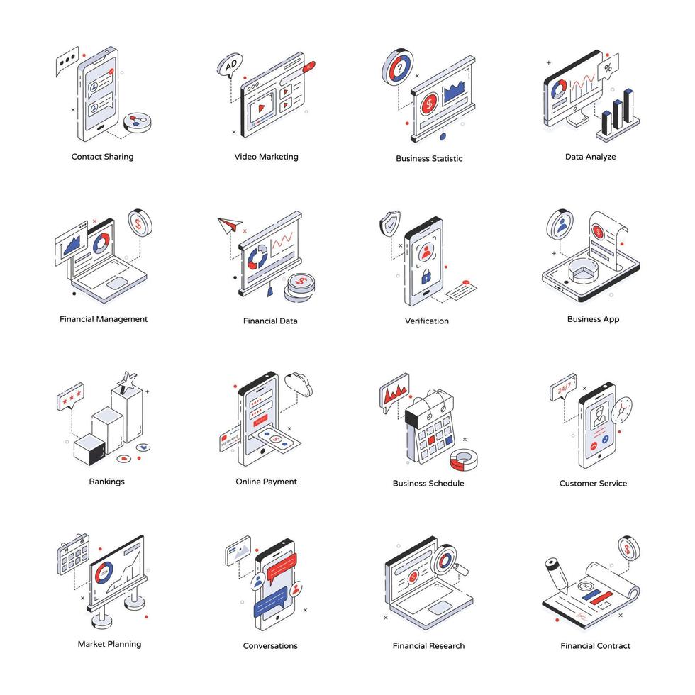 Pack of Market Analysis Isometric Icons vector