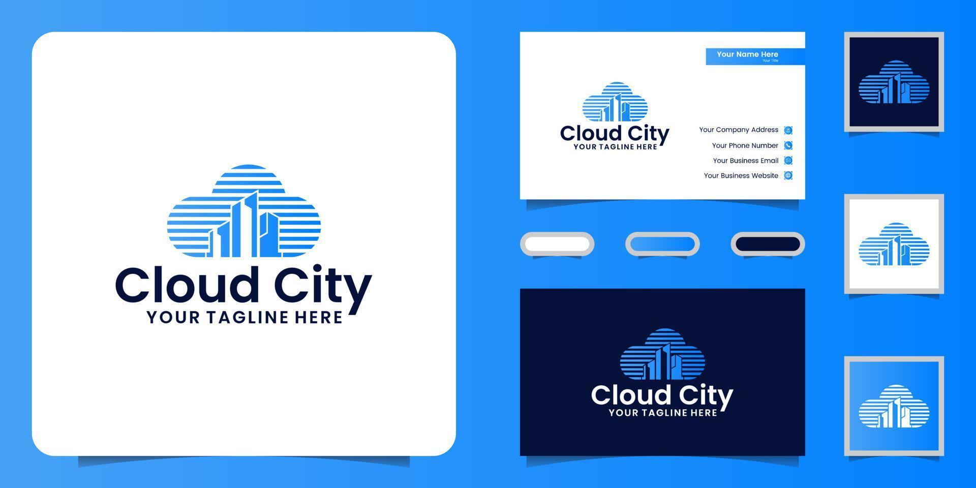 building and cloud logo design inspiration, business card and template designs vector