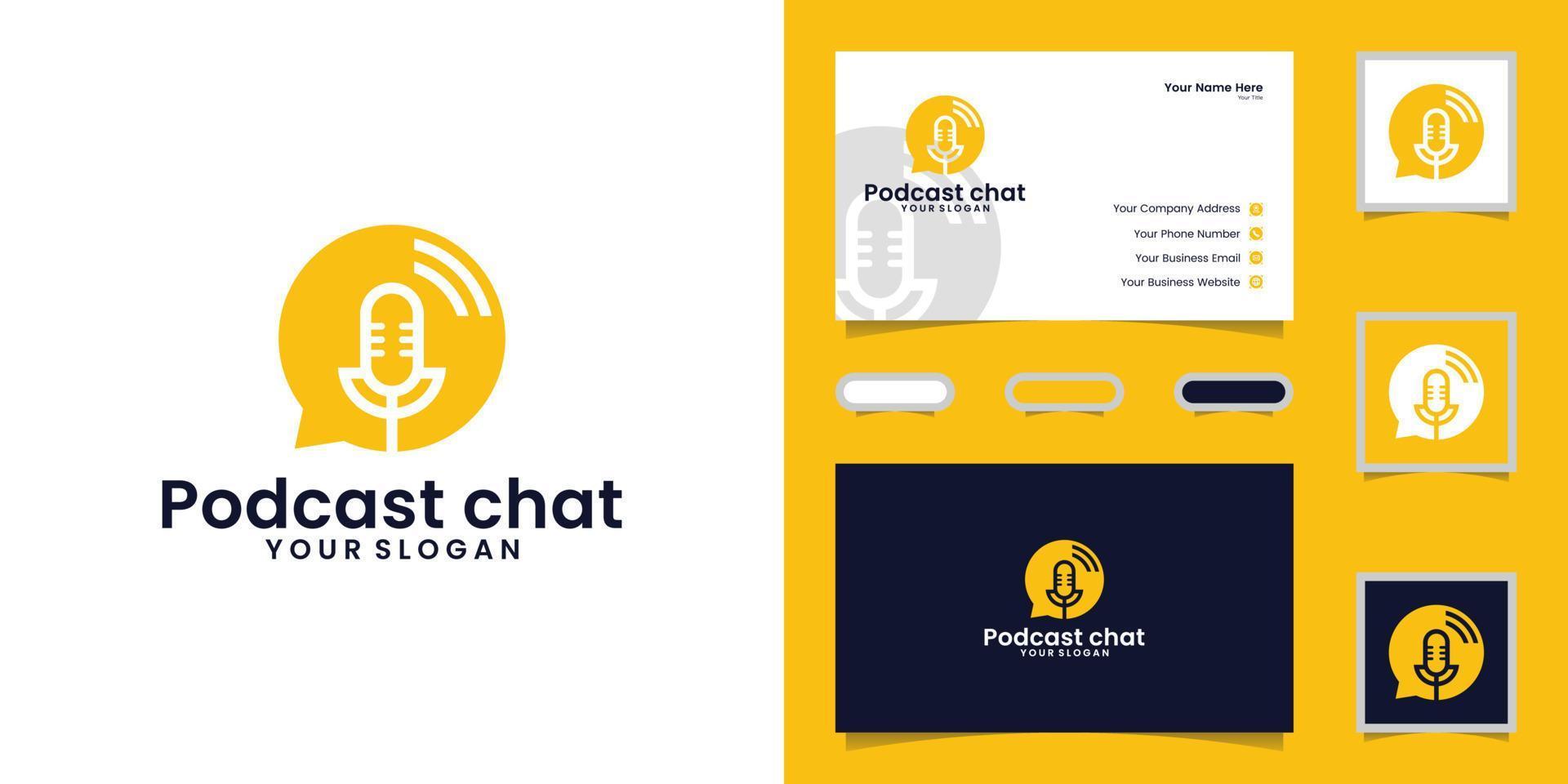 bubble chat podcast logo design template and business card vector