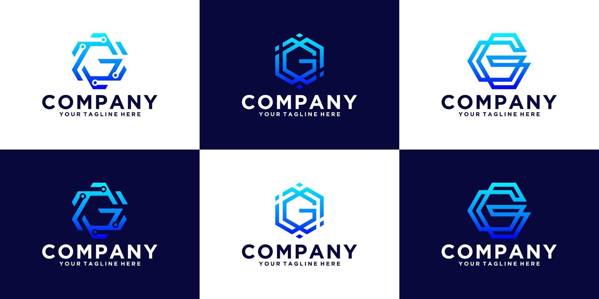 set of logo design initial letter G hexagon design for business and technology companies vector
