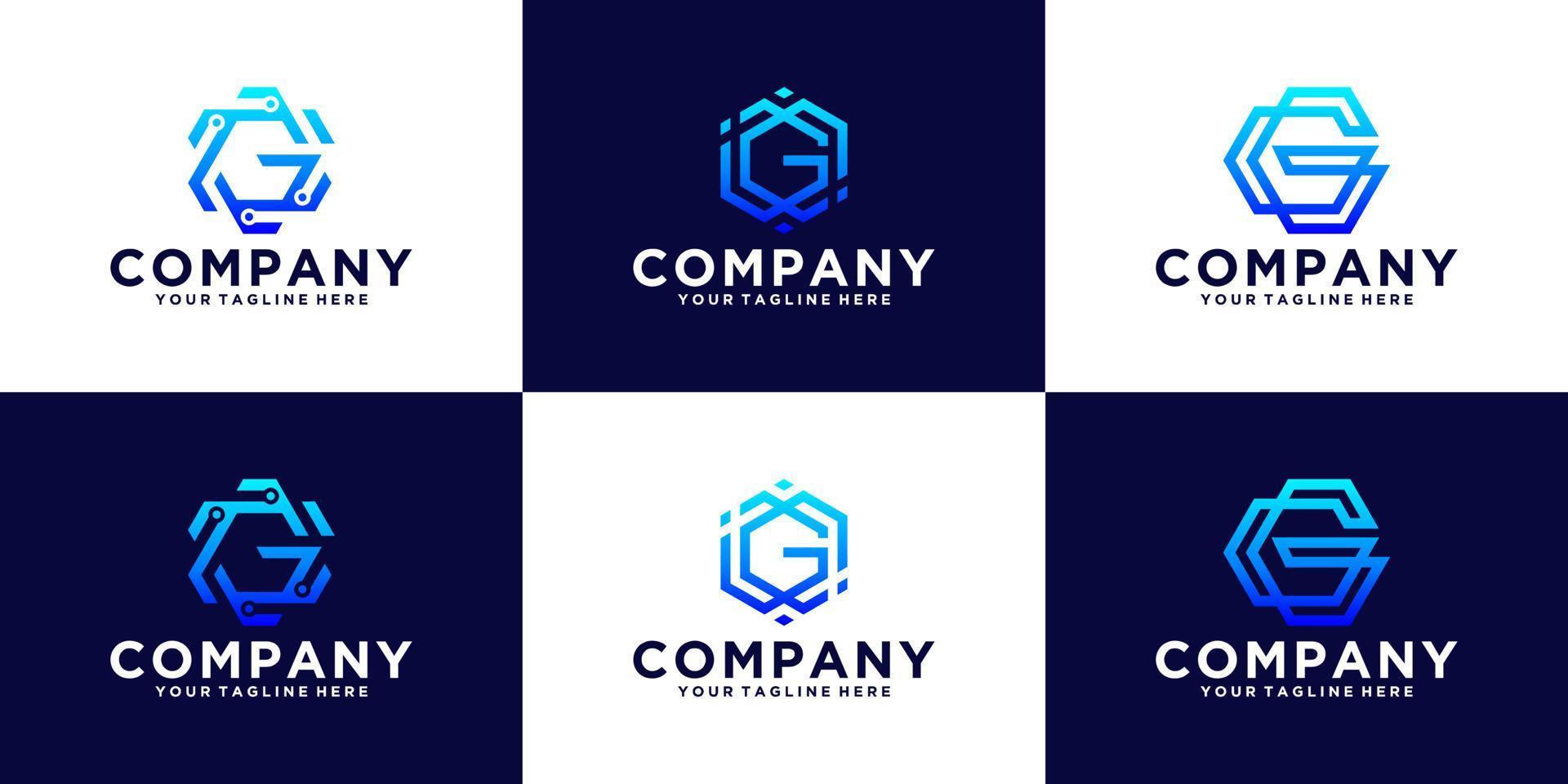 conjunto de diseño de logotipo letra inicial g diseño hexagonal para empresas comerciales y tecnológicas vector