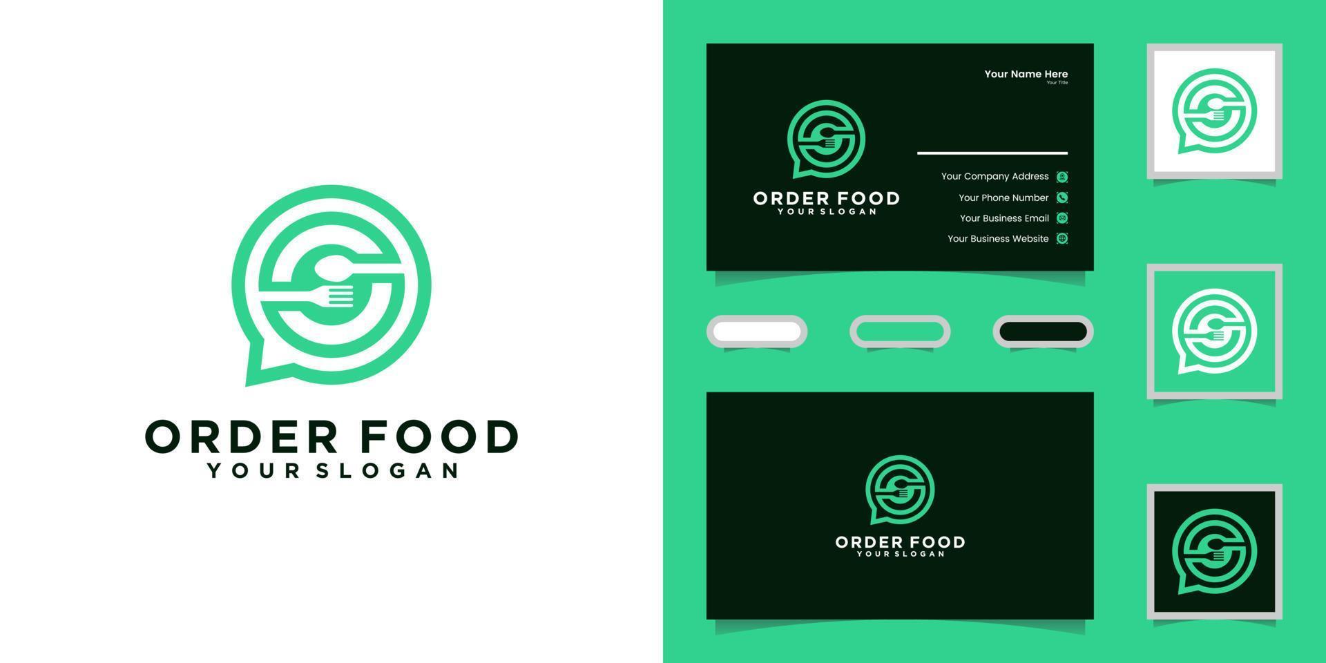 online food order logo design template and business card vector