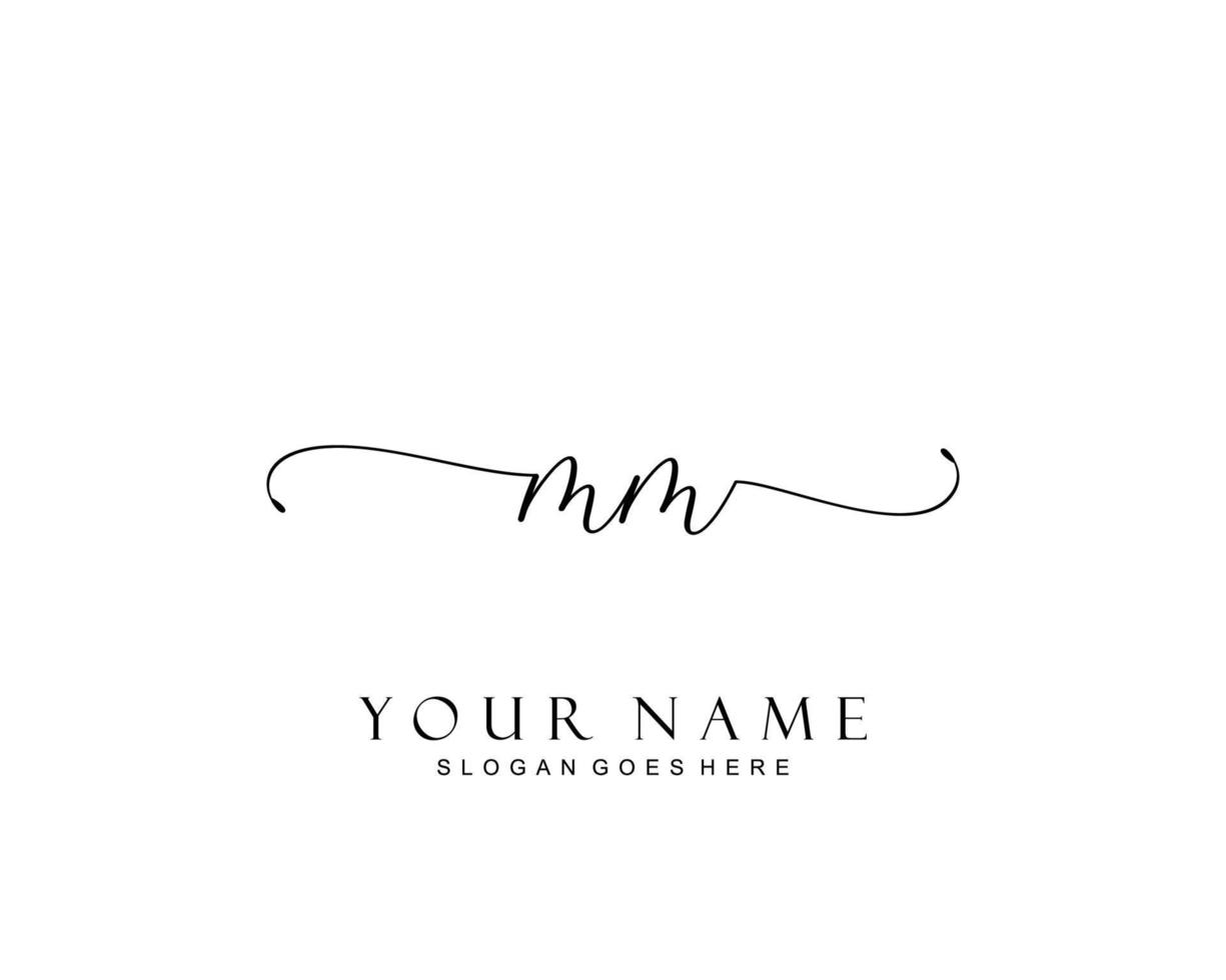 Initial MM beauty monogram and elegant logo design, handwriting logo of initial signature, wedding, fashion, floral and botanical with creative template. vector