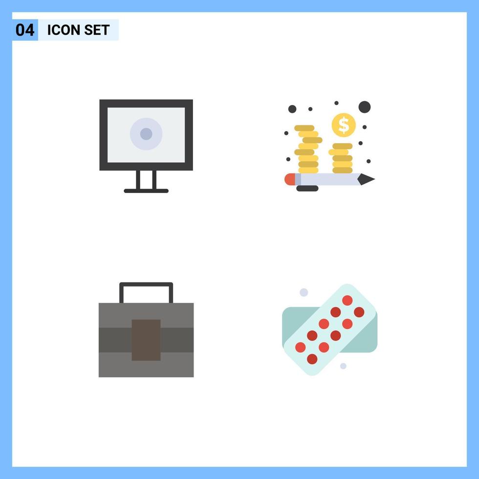 Universal Icon Symbols Group of 4 Modern Flat Icons of display tools budget management medical Editable Vector Design Elements