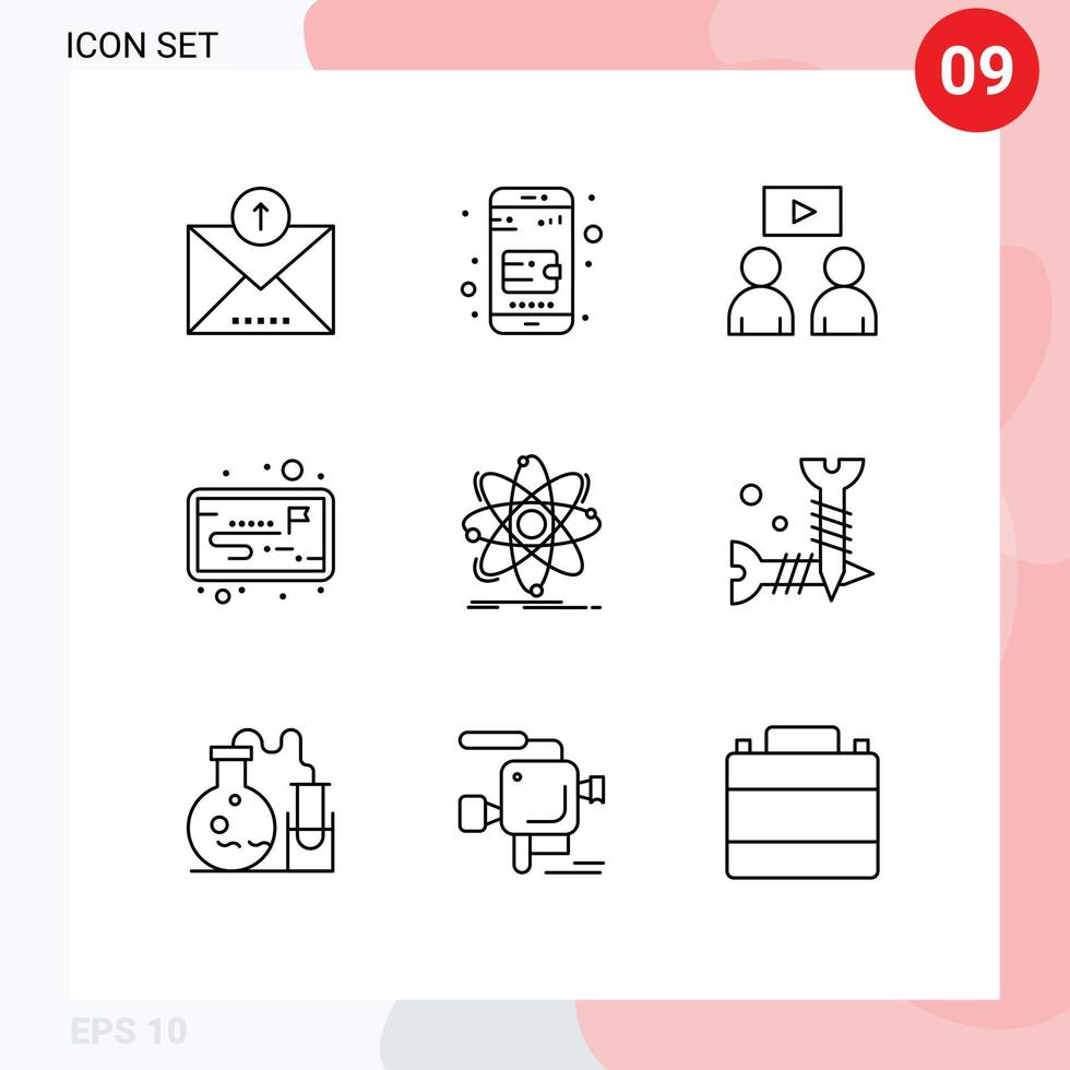 paquete de interfaz de usuario de 9 esquemas básicos de elementos de diseño vectorial editables del flujo de trabajo científico del reloj de química nuclear vector