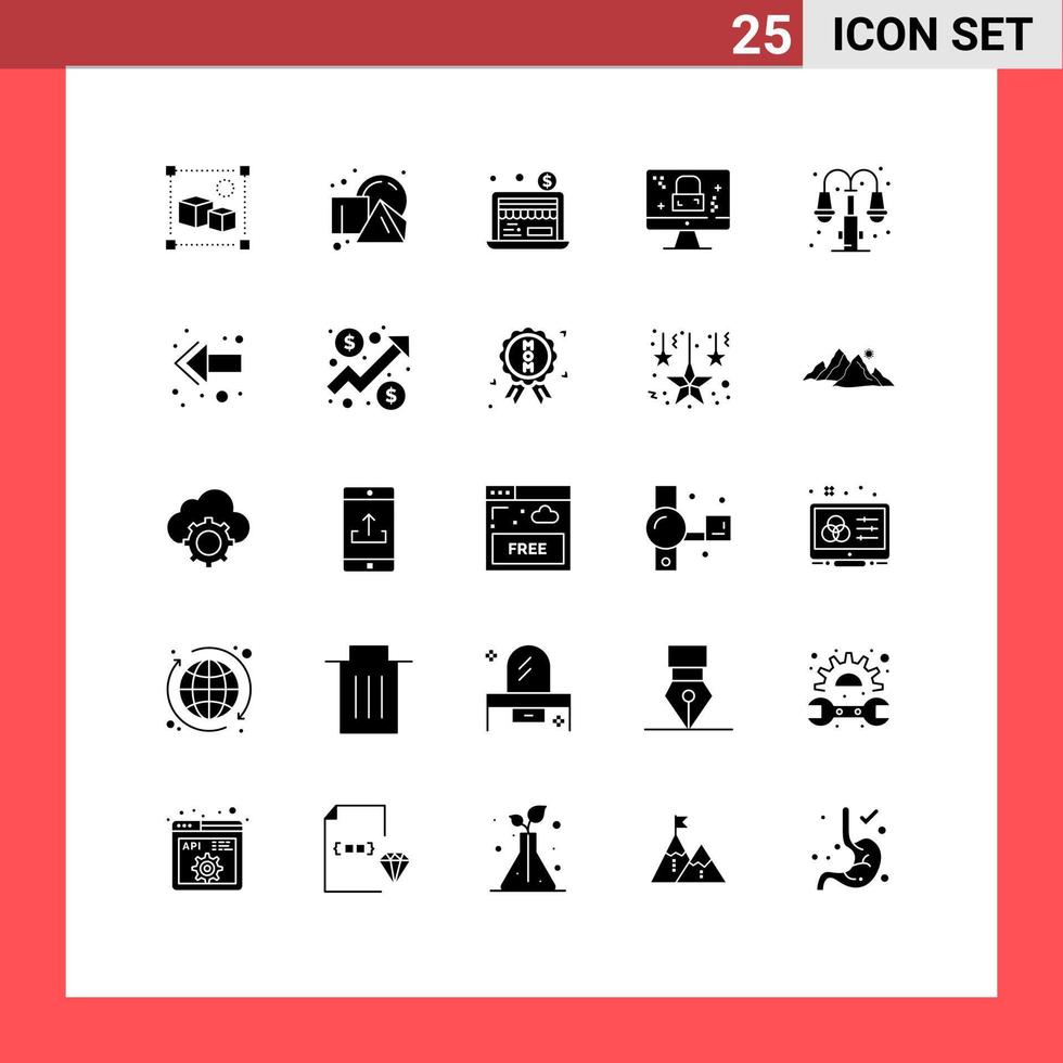 conjunto de 25 iconos modernos de la interfaz de usuario signos de símbolos para elementos de diseño vectorial editables del monitor de bloqueo económico de la ciudad ligera vector